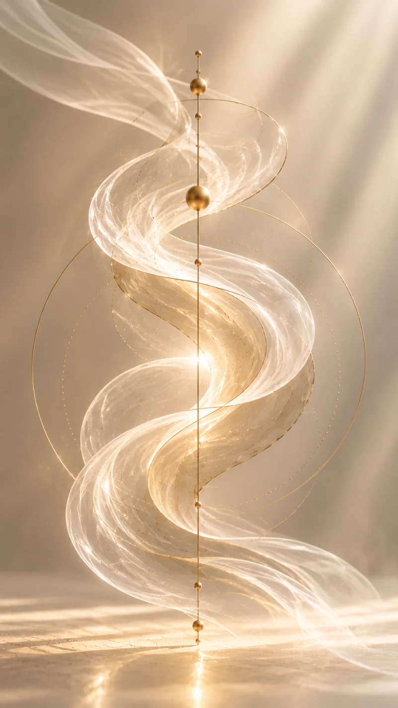 Veli di luce che formano una spirale fluida, immagine del respiro connesso